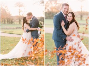 Bride and Groom Autumn Wedding at Oakley Hall