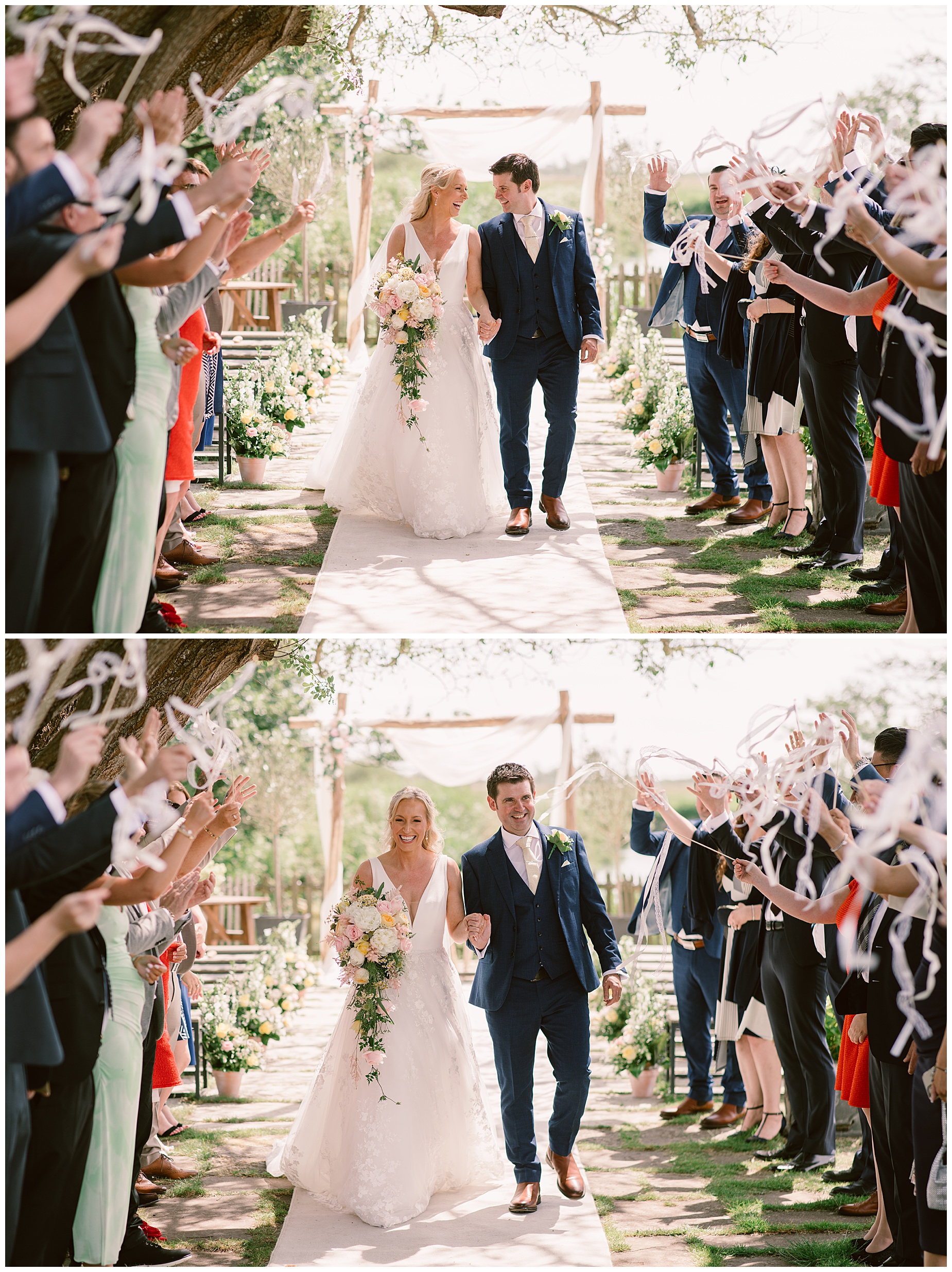 Bride and groom exit under ribbons | 5 Tips for Wedding Confetti