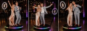 360 photo booth in Hampshire -Wedding Guests posing on the 360 booth platform